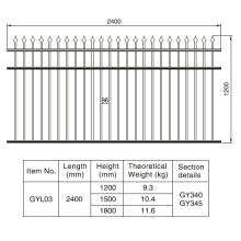 1,2 / 1,5 / 1,8m HX 2.4 M. W Rostfreier Aluminium-Schwarzzaun-Abschnitt